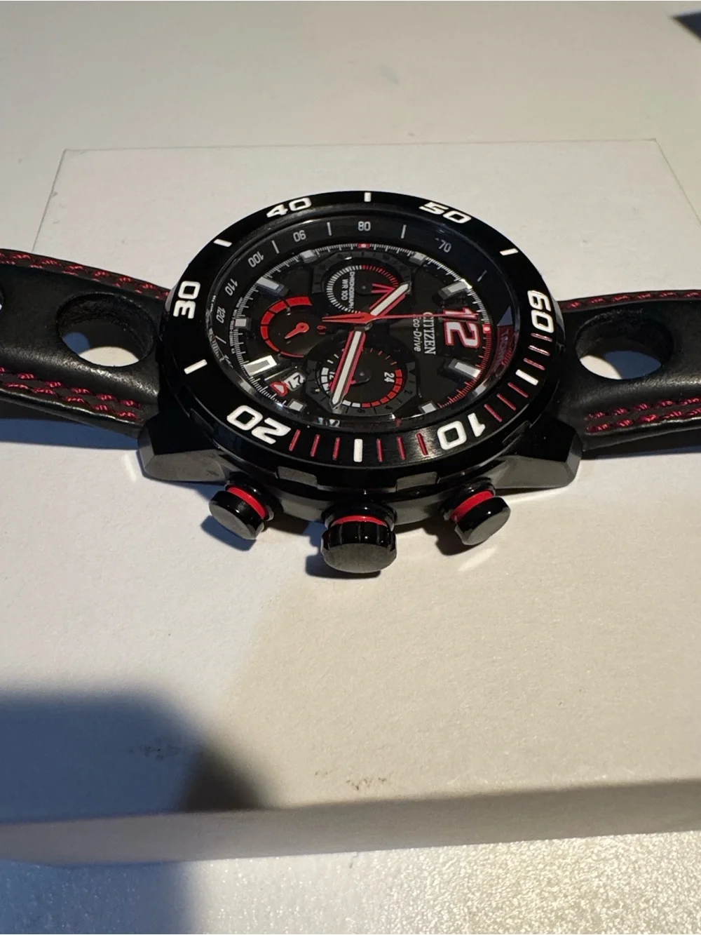 Citizen Men's Black and Red Chronograph Eco-Drive Watch